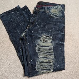 Distressed Paint Splatter Jeans 36x34 Stacked Denim